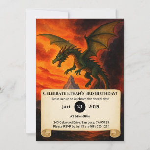 Apocalyptic Fire Dragon Over Burning Birthday Invitation