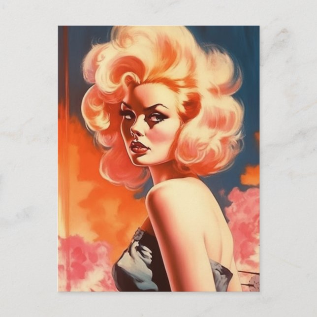 apocalyptic retro woman postcard (Front)