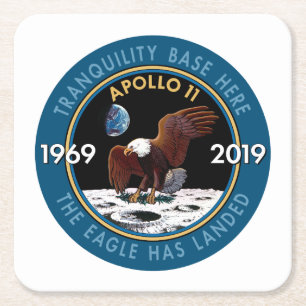 Apollo 11 50th Anniversary Mission Patch Insignia Square Paper Coaster