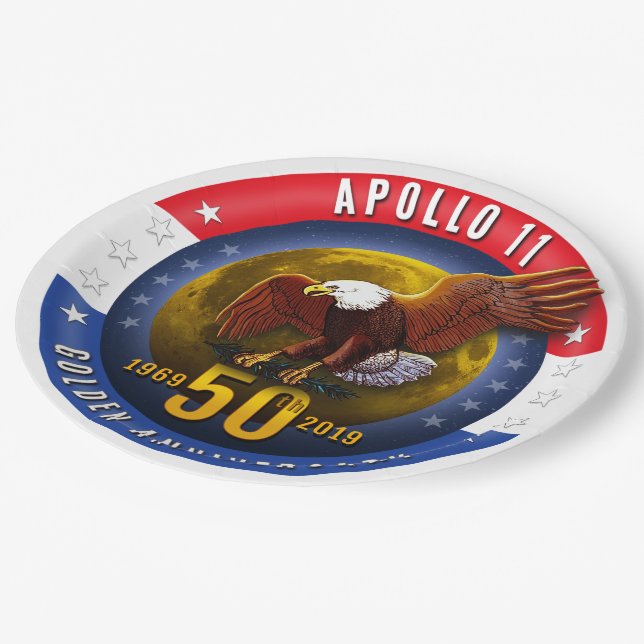 Apollo 11 50th Anniversary Patriotic Moon Eagle - Paper Plate (Angled)