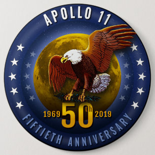 Apollo 11 50th Anniversary Starfield Moon Eagle - 6 Cm Round Badge