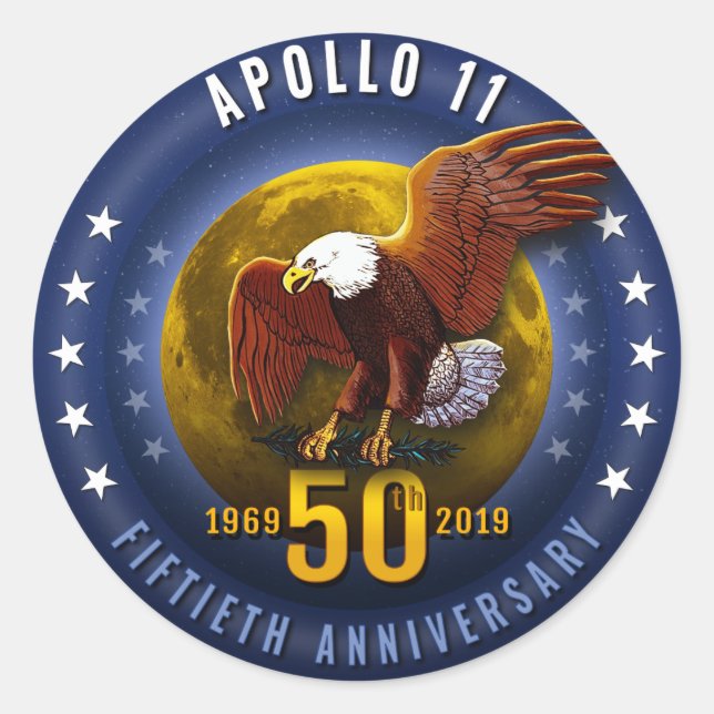 Apollo 11 50th Anniversary Starfield Moon Eagle - Classic Round Sticker (Front)