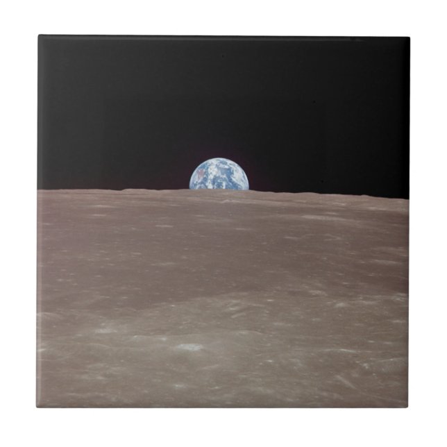 Apollo 11 image of Earth rising over limb of Moon Tile (Front)