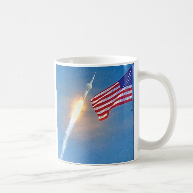 Apollo 11 launch with American Flag Coffee Mug (Right)