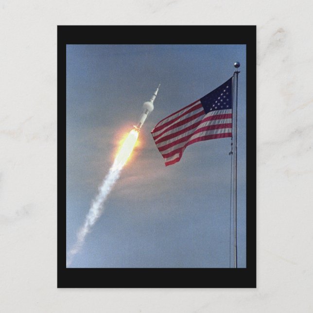 Apollo 11 launch, with flag, NASA Postcard (Front)