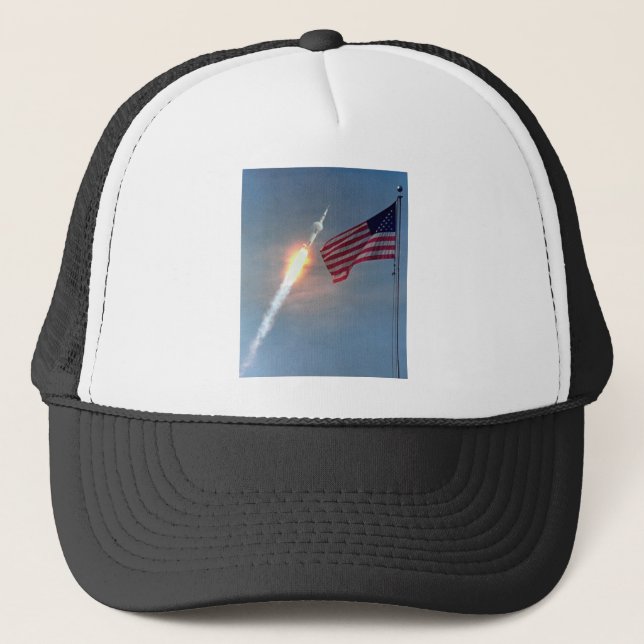 Apollo 11 launch, with flag, NASA Trucker Hat (Front)