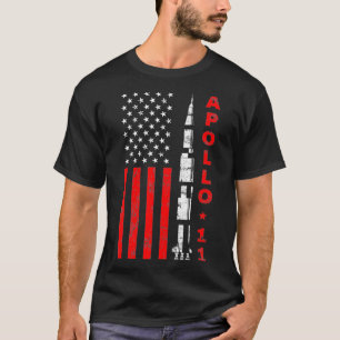 Apollo 11 Saturn V Rocket USA Flag  T-Shirt