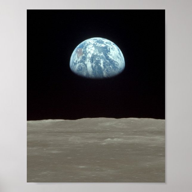 Apollo 11 View of Earth Rising above the Moon Poster (Front)