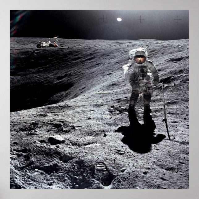 Apollo 16 Astronaut on the Moon Poster (Front)