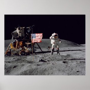 Apollo 16 Astronaut Salutes American Flag Poster