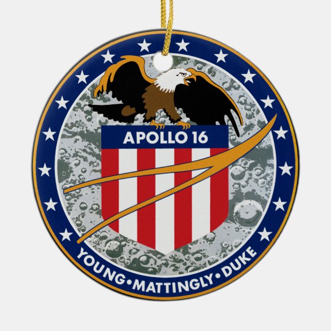 Apollo 16 NASA Mission Patch Logo Ceramic Tree Decoration (Front)