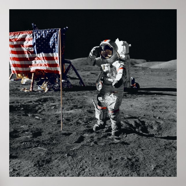 Apollo 17 Astronaut Salutes American Flag Poster (Front)