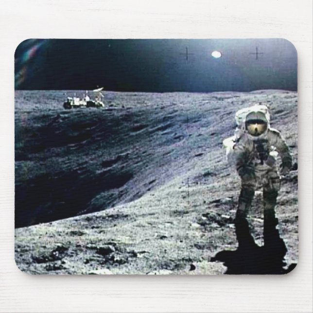 Apollo Astronaut walking on the Moon and crater Mouse Mat (Front)