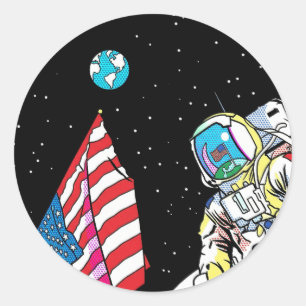 Apollo Astronaut with Flag and Earth Pop Art Classic Round Sticker
