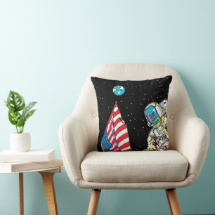 Apollo Astronaut with Flag and Earth Pop Art Cushion