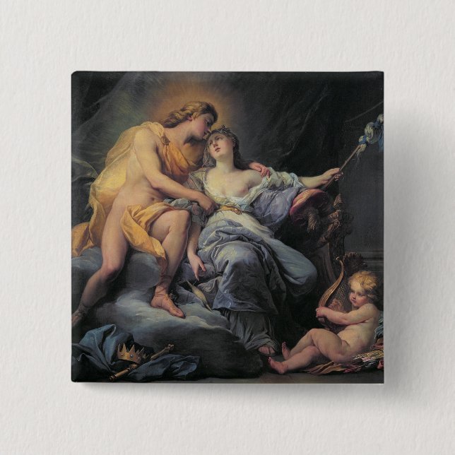 Apollo caressing the nymph Leucothea (oil on canva 15 Cm Square Badge (Front)