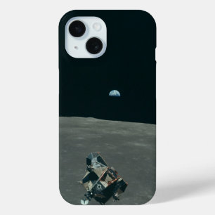 Apollo Lunar Lander and Earthrise Over Moon iPhone 15 Case