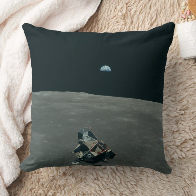 Apollo Lunar Lander and Earthrise Over Moon     Cushion (Blanket)