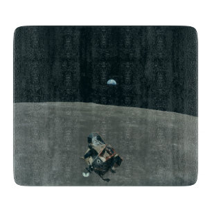 Apollo Lunar Lander and Earthrise Over Moon Cutting Board