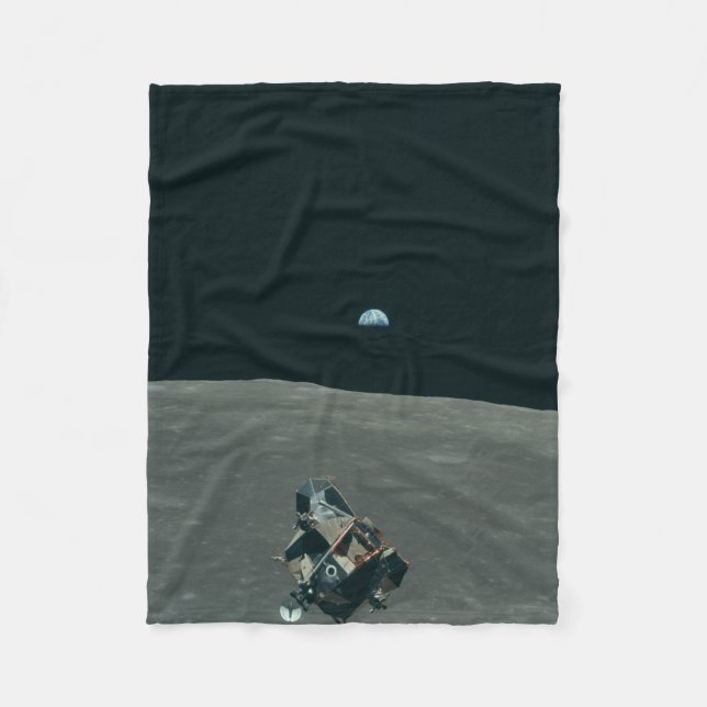 Apollo Lunar Lander and Earthrise Over Moon     Fleece Blanket (Front)