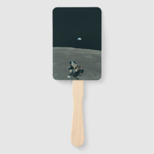 Apollo Lunar Lander and Earthrise Over Moon     Hand Fan