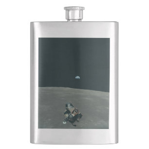 Apollo Lunar Lander and Earthrise Over Moon     Hip Flask