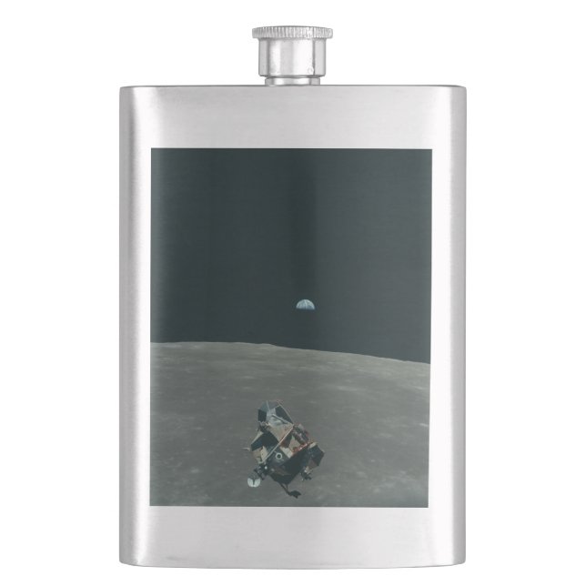 Apollo Lunar Lander and Earthrise Over Moon     Hip Flask (Front)