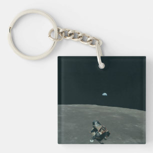 Apollo Lunar Lander and Earthrise Over Moon     Key Ring