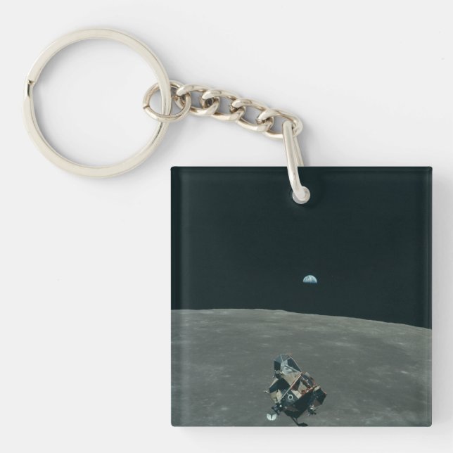 Apollo Lunar Lander and Earthrise Over Moon     Key Ring (Front)