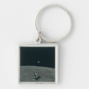 Apollo Lunar Lander and Earthrise Over Moon     Key Ring