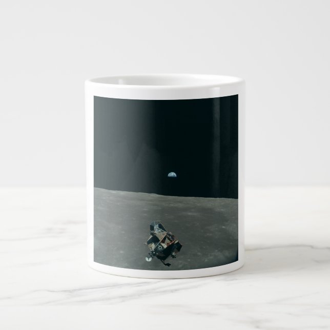 Apollo Lunar Lander and Earthrise Over Moon     Large Coffee Mug (Front)