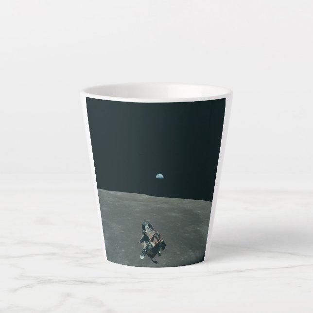 Apollo Lunar Lander and Earthrise Over Moon     Latte Mug (Front)