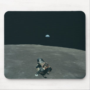 Apollo Lunar Lander and Earthrise Over Moon Mouse Mat