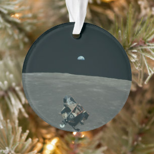 Apollo Lunar Lander and Earthrise Over Moon Ornament