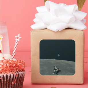 Apollo Lunar Lander and Earthrise Over Moon Square Sticker