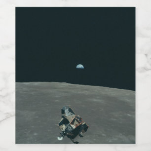 Apollo Lunar Lander and Earthrise Over Moon     Wine Label
