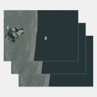 Apollo Lunar Lander and Earthrise Over Moon Wrapping Paper Sheet