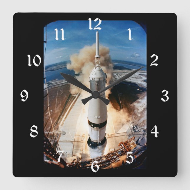 Apollo Saturn V Rocket launch to Moon 1969 Square Wall Clock (Front)