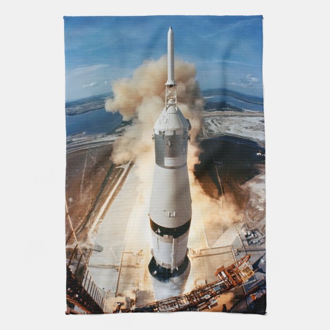Apollo Saturn V Rocket launch to Moon 1969 Tea Towel (Vertical)