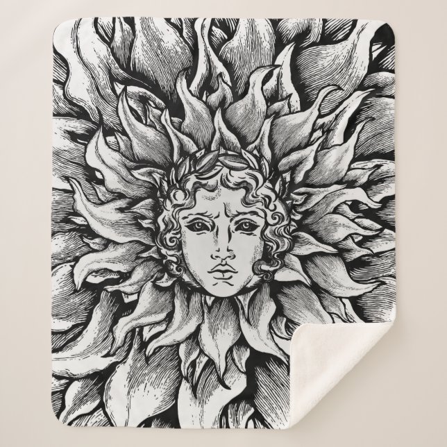 Apollo Sun God Black and white Sherpa Blanket (Front)