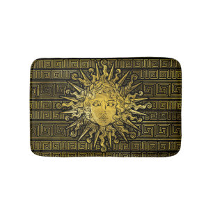 Apollo Sun Symbol on Greek Key Pattern Bath Mat