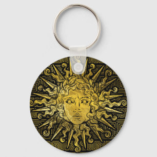 Apollo Sun Symbol on Greek Key Pattern Key Ring