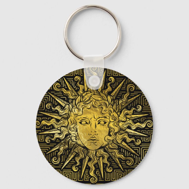 Apollo Sun Symbol on Greek Key Pattern Key Ring (Front)