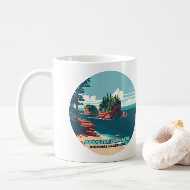Apostle Islands National Lakeshore Wisconsin Retro Coffee Mug (With Donut)