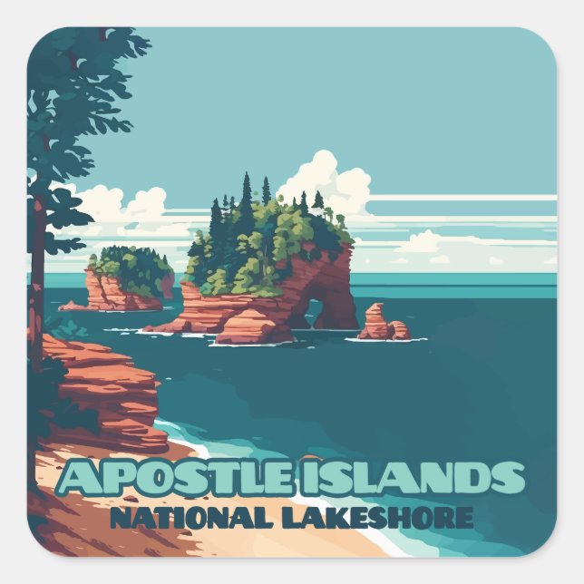 Apostle Islands National Lakeshore Wisconsin Retro Square Sticker (Front)