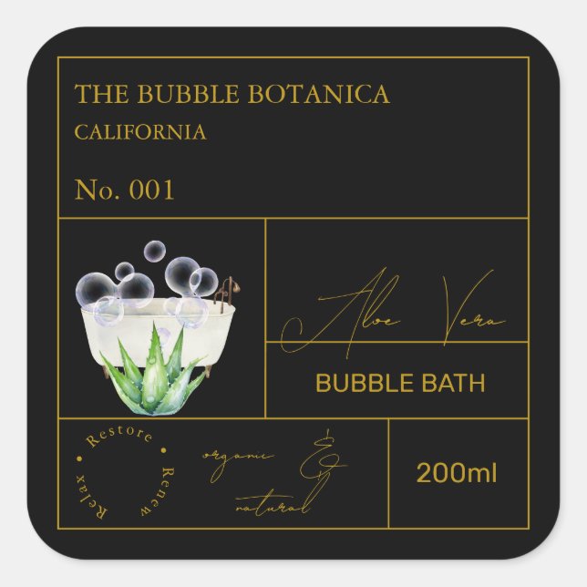 Apothecary Aloe Vera Bubble Bath Label (Front)