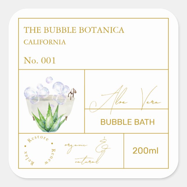 Apothecary Aloe Vera Bubble Bath Label (Front)