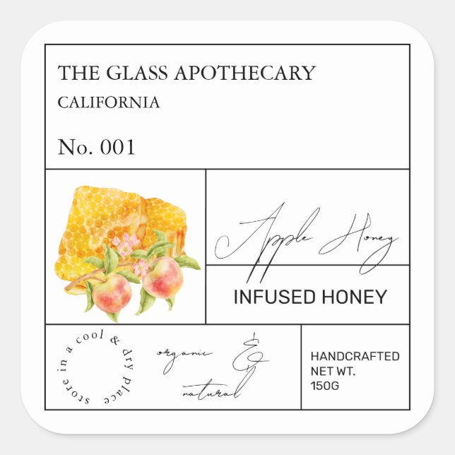 Apothecary Apple Infused Honey Label (Front)