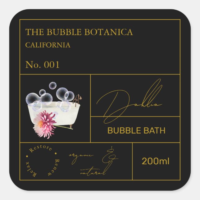 Apothecary Dahlia Bubble Bath Label (Front)