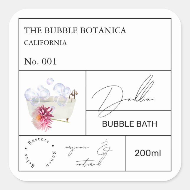 Apothecary Dahlia Bubble Bath Label (Front)